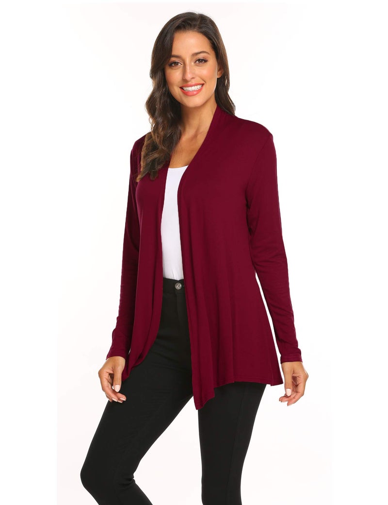Newchoice Womens Classic Lightweight Long Sleeve Cardigans Soft Drape Open Front Cardigan Loose Kimono Coverups (Wine Red, S) - Image 4